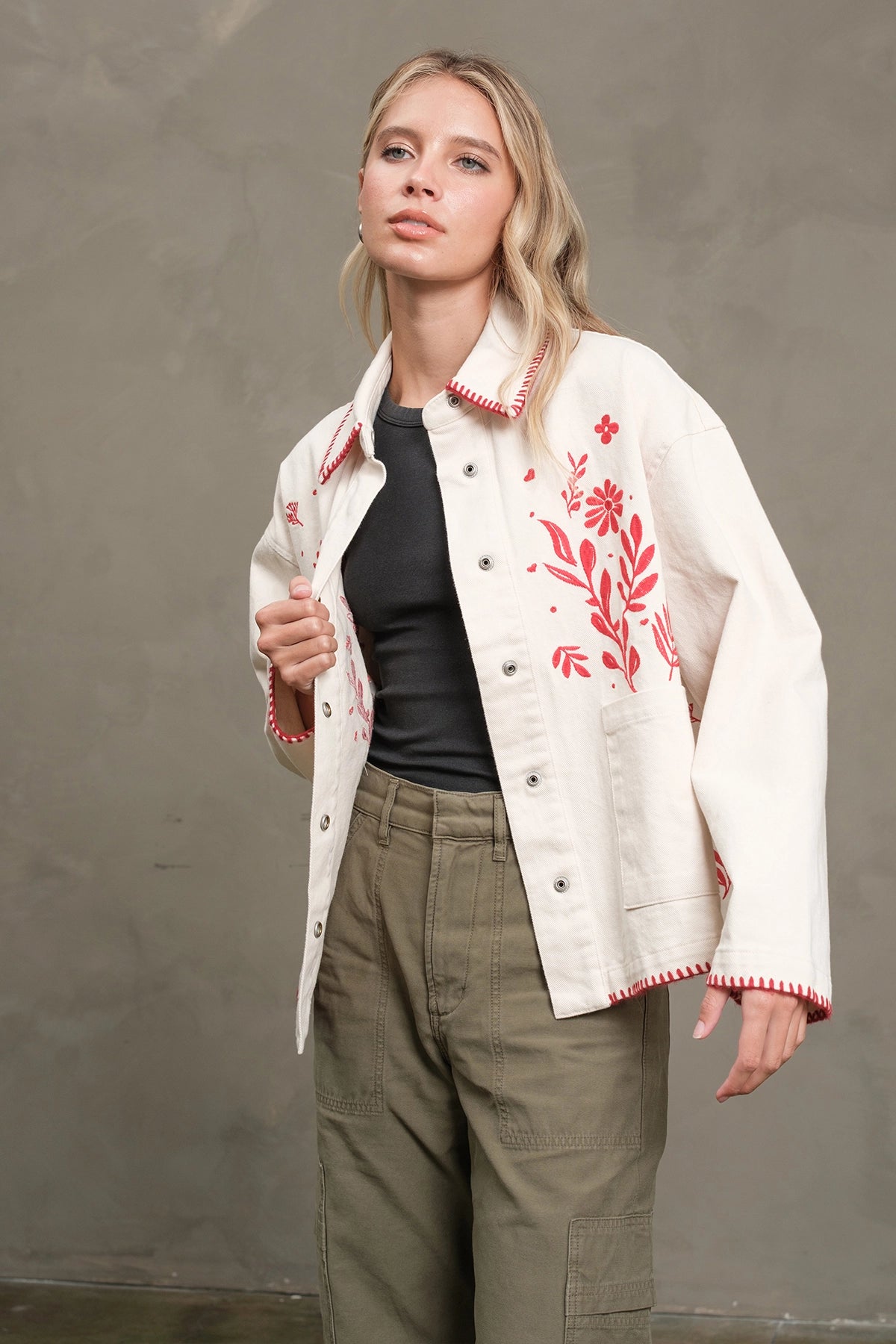 Embroidered Folk Jacket in Cream