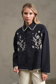 Embroidered Folk Jacket in Navy