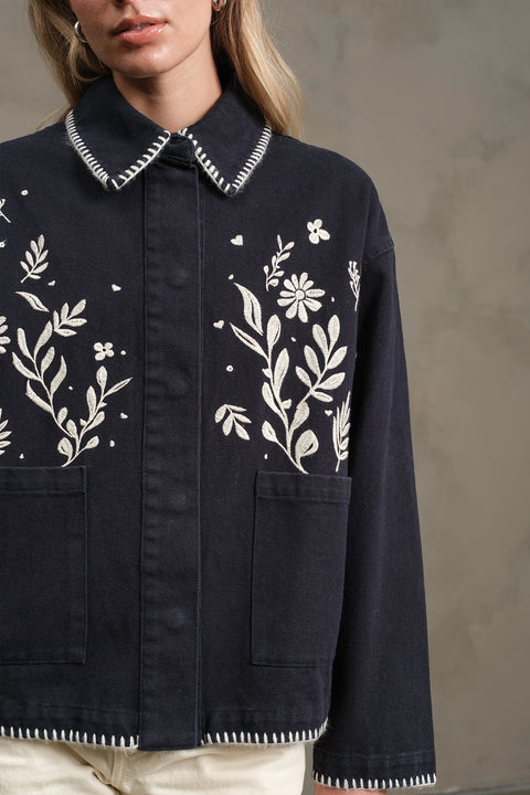 Embroidered Folk Jacket - Navy