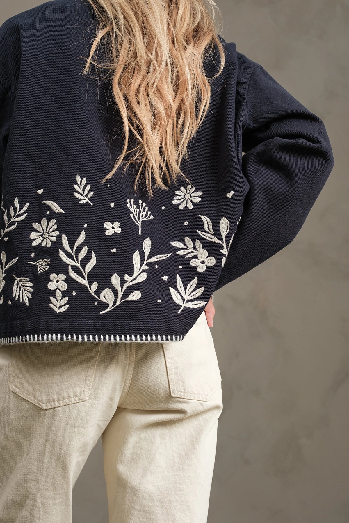 Embroidered Folk Jacket in Navy