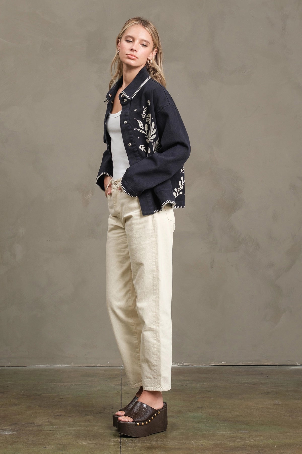 Embroidered Folk Jacket in Navy