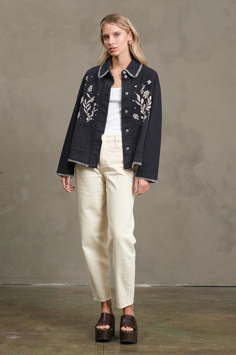 Embroidered Folk Jacket - Navy