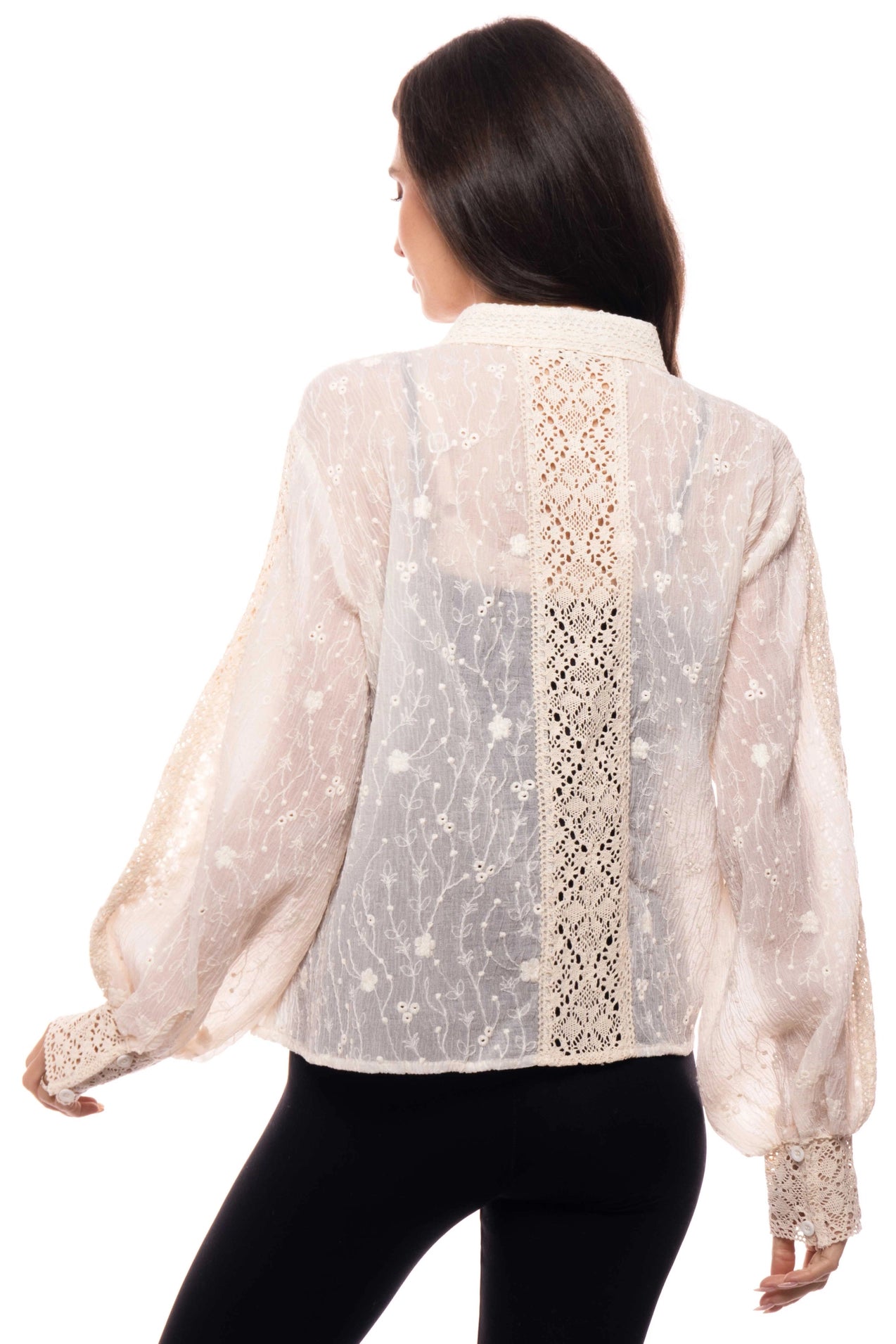 Embroidered Lace Button-Front Blouse