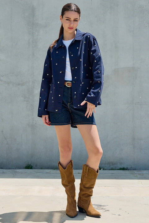 Embroidered Lightweight Button-Up Jacket