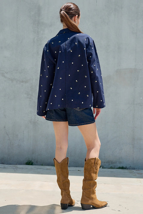Embroidered Lightweight Button-Up Jacket