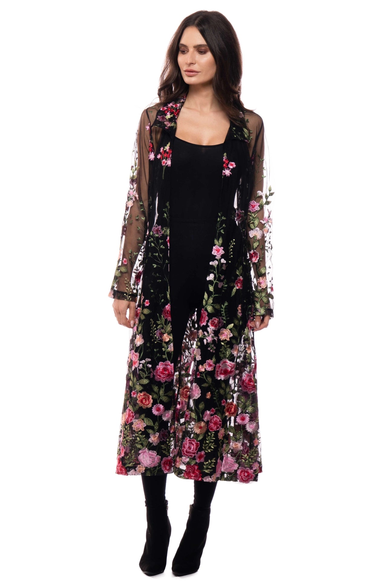 Embroidered Mesh Duster Jacket