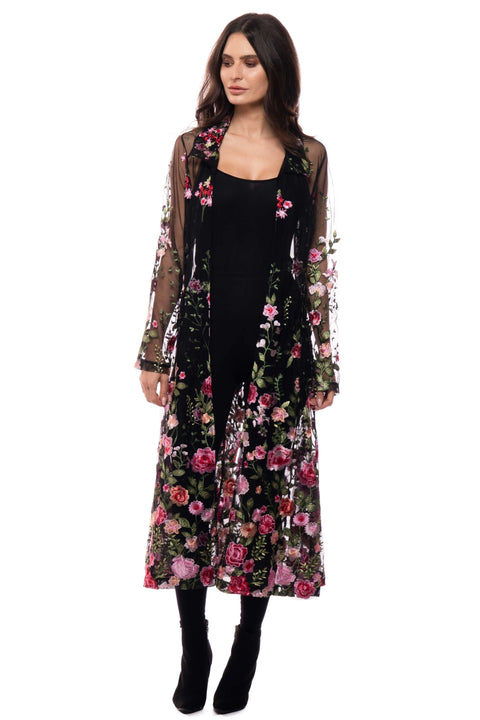 Embroidered Mesh Duster Jacket