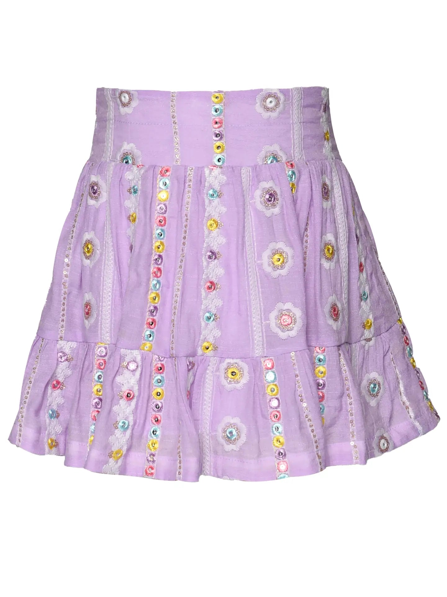 Embroidered Mini Skirt with Smocked Yoke