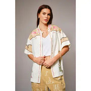 Embroidered Sequin Floral Linen Blouse