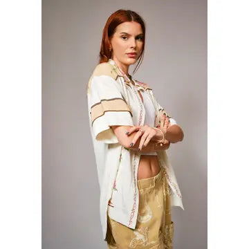 Embroidered Sequin Floral Linen Blouse