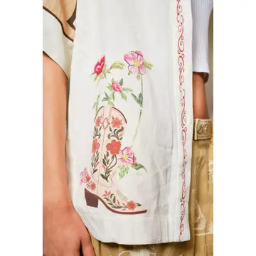 Embroidered Sequin Floral Linen Blouse