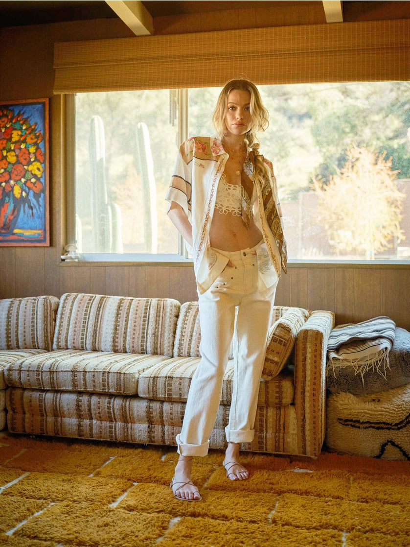 Embroidered Sequin Floral Linen Blouse