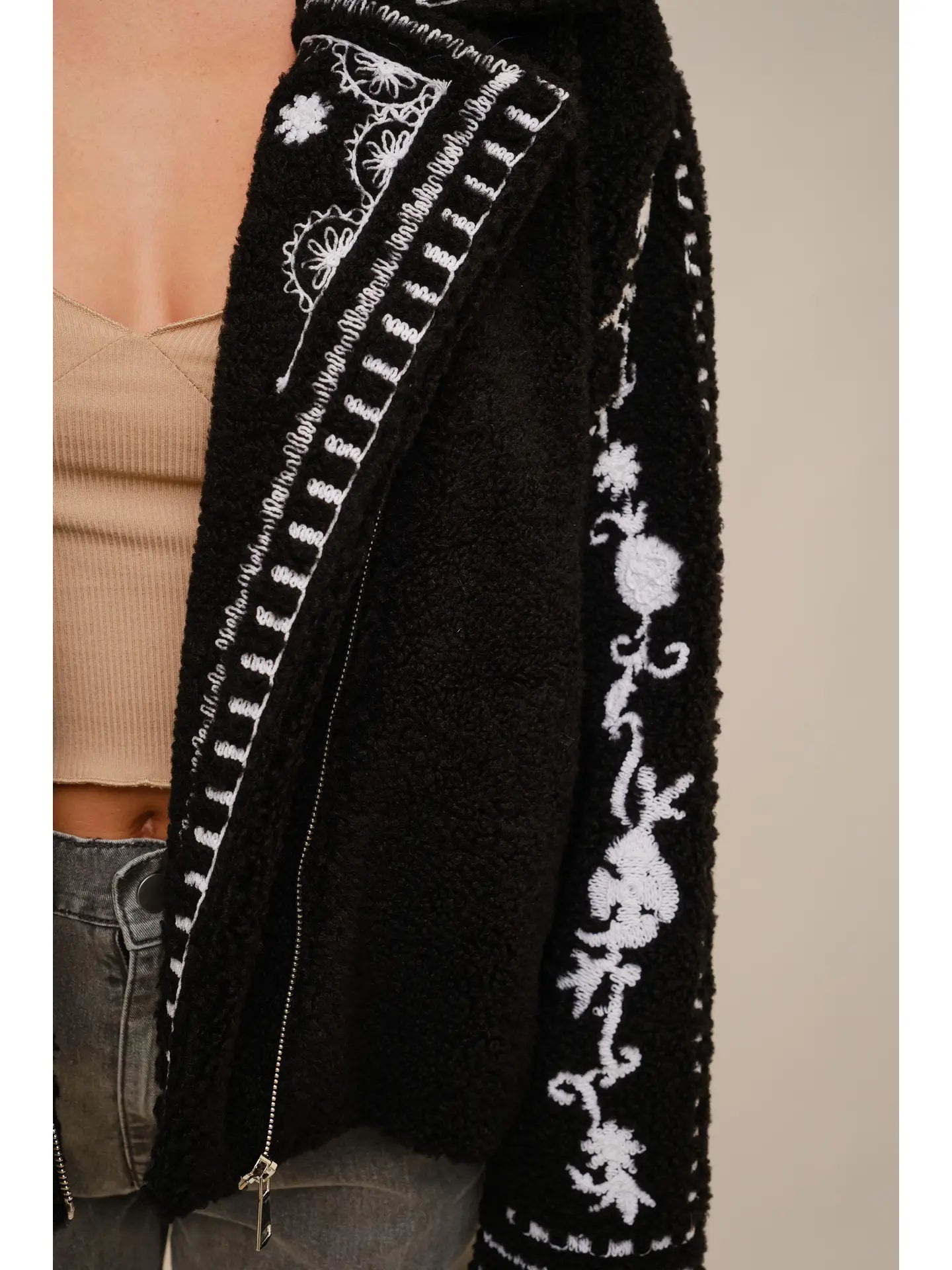 Embroidered Sherpa Rider Jacket