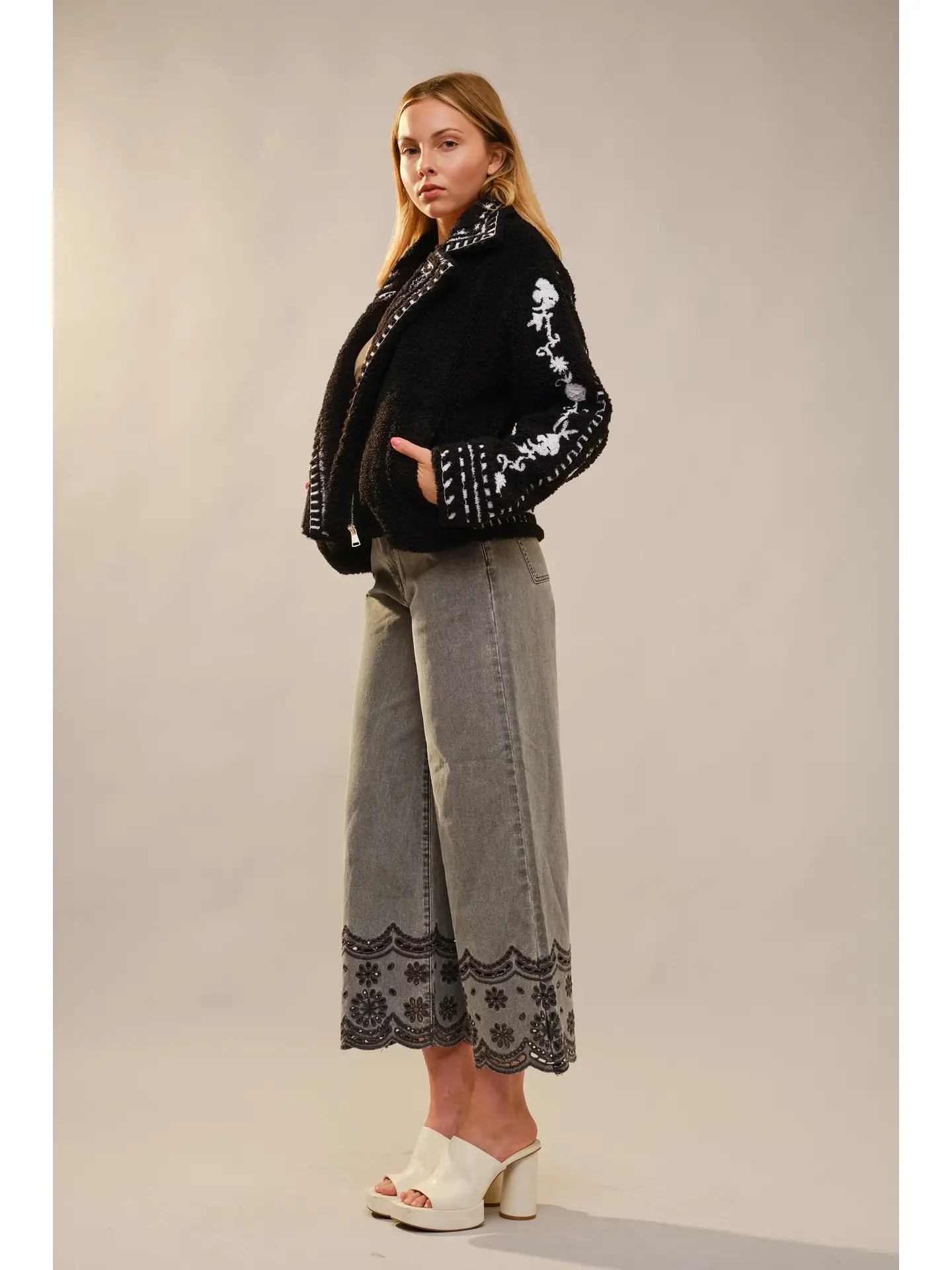 Embroidered Sherpa Rider Jacket