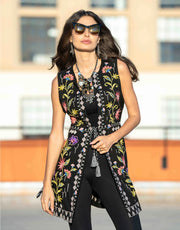 Embroidered Sleeveless Tie-Front Vest