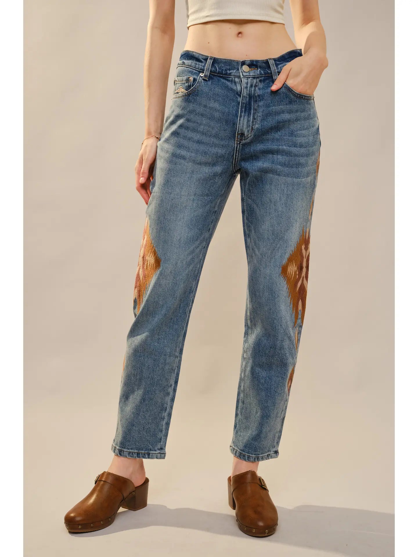 Embroidered Straight Leg Jeans