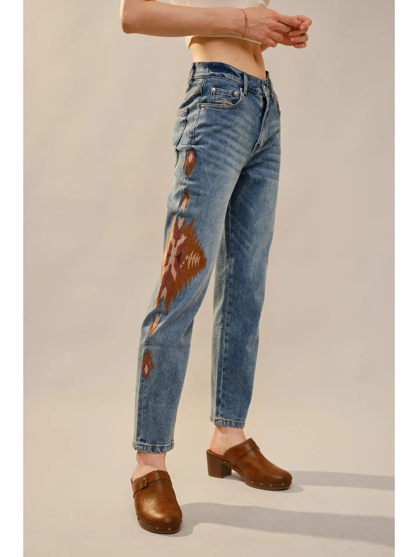 Embroidered Straight Leg Jeans