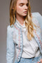 Embroidered Studded Denim Jacket-Jacket-Blue B-S-LIGHT WASH-Urbanheer