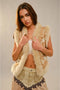 Embroidered Suede Vest with Fur Trim