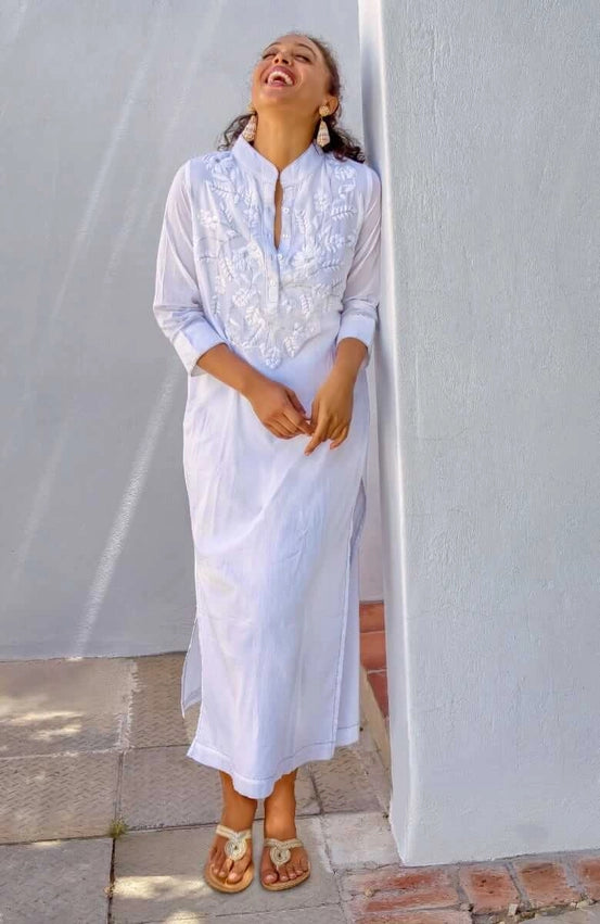 Embroidered Udaipur Kurta - La Di Da White/Silver-Dress-Gretchen Scott LLC-XS-White/Silver-Urbanheer