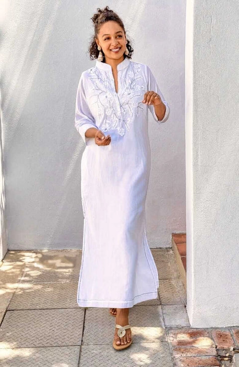 Embroidered Udaipur Kurta - La Di Da White/Silver-Dress-Gretchen Scott LLC-XXS-White/Silver-Urbanheer