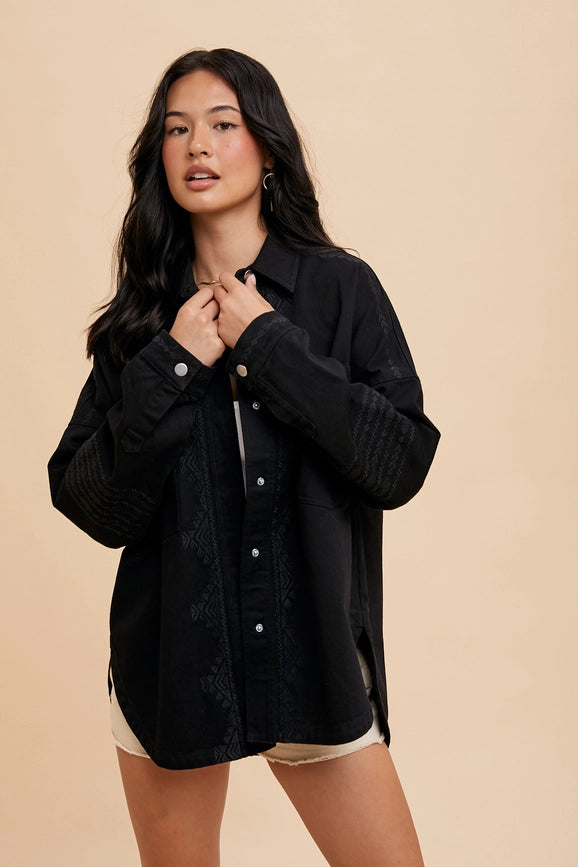 Embroidered Utility Shacket-Shacket-In Loom-S-Black-Urbanheer