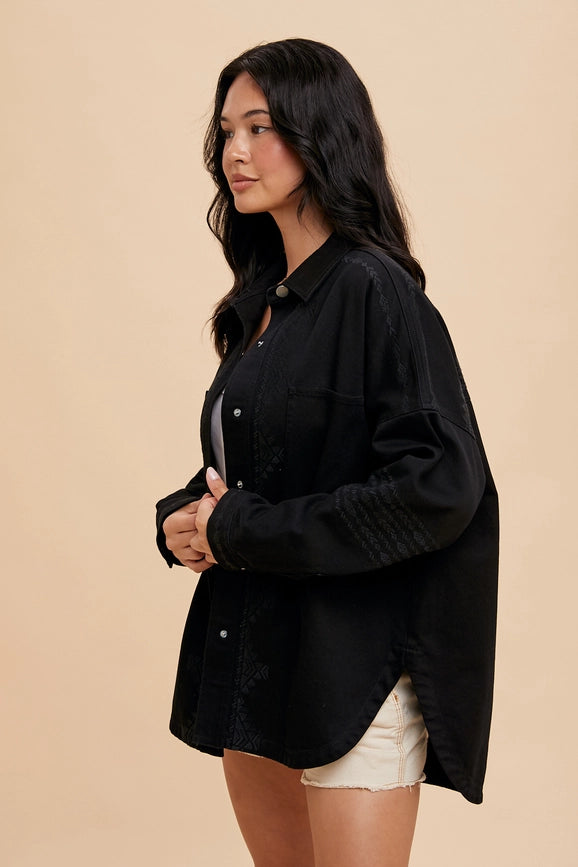 Embroidered Utility Shacket-Shacket-In Loom-S-Black-Urbanheer