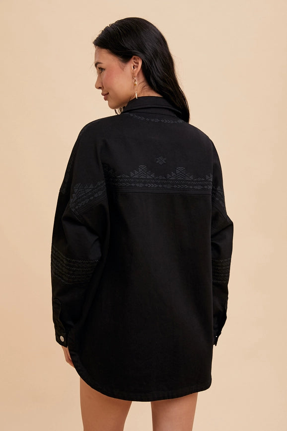 Embroidered Utility Shacket-Shacket-In Loom-S-Black-Urbanheer