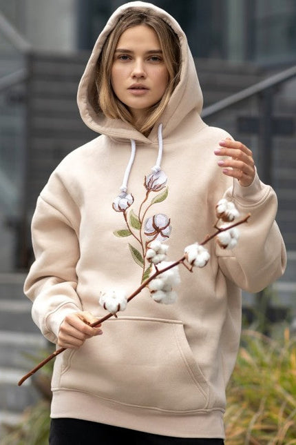 Embroidered Women'S Sweatshirt Hoodie - Cotton