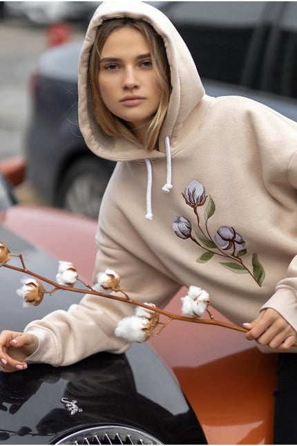 Embroidered Women'S Sweatshirt Hoodie - Cotton