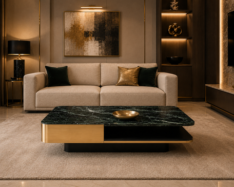 Emerald Luxe Marble & Steel Coffee Table