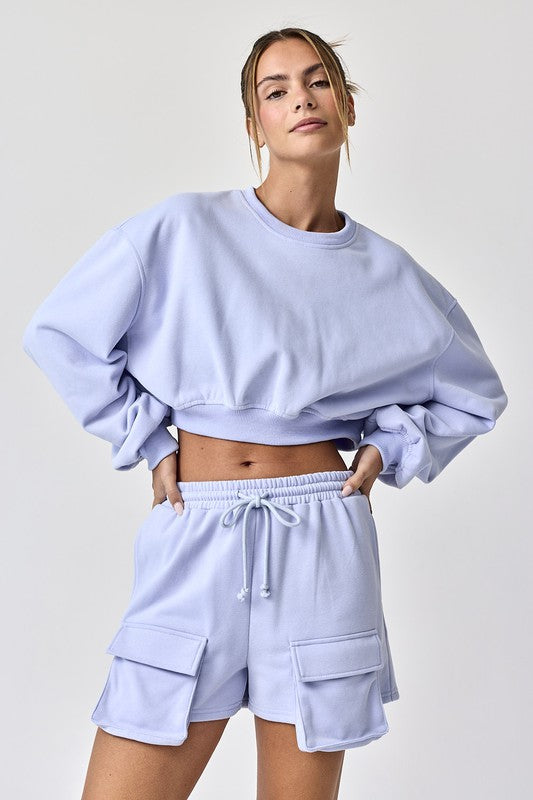 Emilia Cropped Balloon Sweatshirt and Shorts Light Blue-Set-Papermoon-S-Urbanheer
