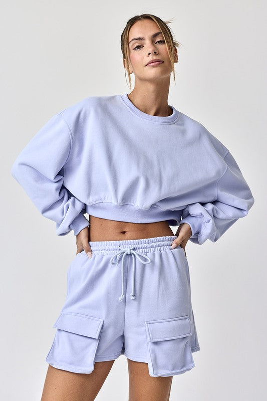 Emilia Cropped Balloon Sweatshirt And Shorts Light Blue-Set-Papermoon-S-Urbanheer