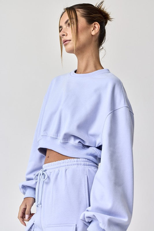 Emilia Cropped Balloon Sweatshirt And Shorts Light Blue-Set-Papermoon-S-Urbanheer