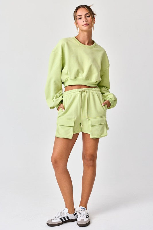 Emilia Cropped Balloon Sweatshirt and Shorts Lime-Set-Papermoon-S-Urbanheer
