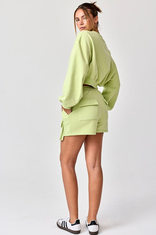 Emilia Cropped Balloon Sweatshirt And Shorts Lime-Set-Papermoon-S-Urbanheer