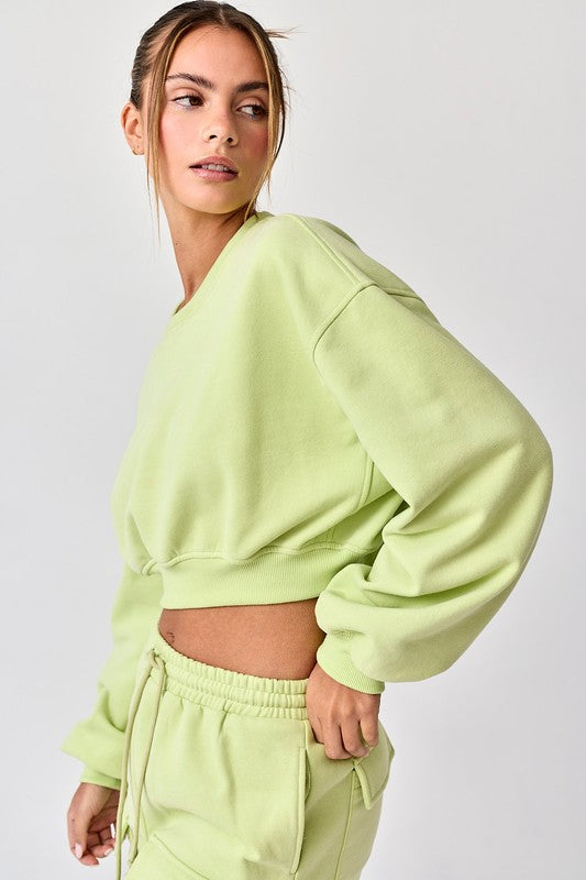 Emilia Cropped Balloon Sweatshirt and Shorts Lime-Set-Papermoon-Urbanheer