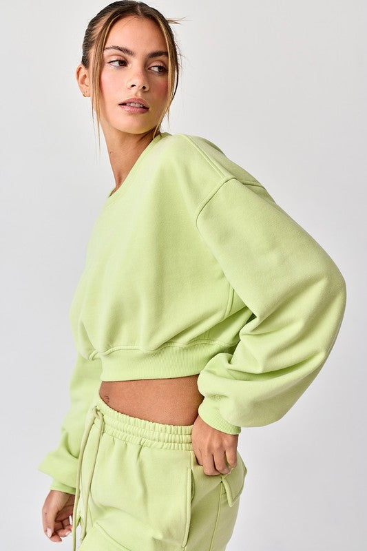 Emilia Cropped Balloon Sweatshirt And Shorts Lime-Set-Papermoon-S-Urbanheer