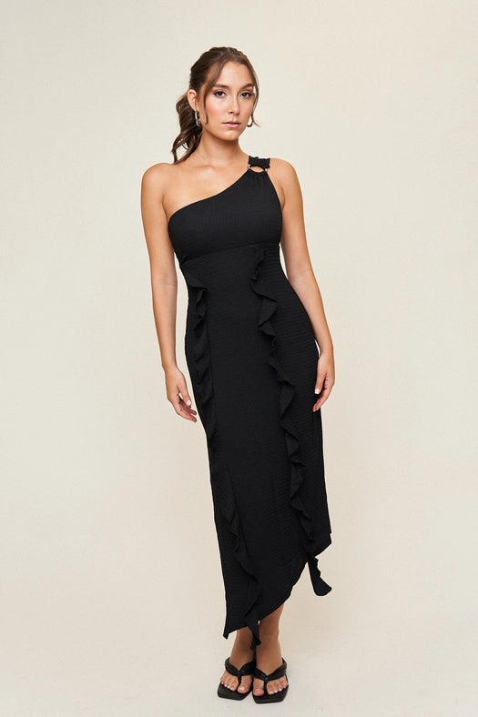 "Emily” One Shoulder O-Ring Dress in Black-Dress-What Lo Wants-XS-Urbanheer