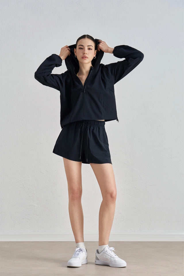 Emory Airplus Zipper Hoodie & Short Activewear Set Black-Set-91thelabel-S-Black-Urbanheer