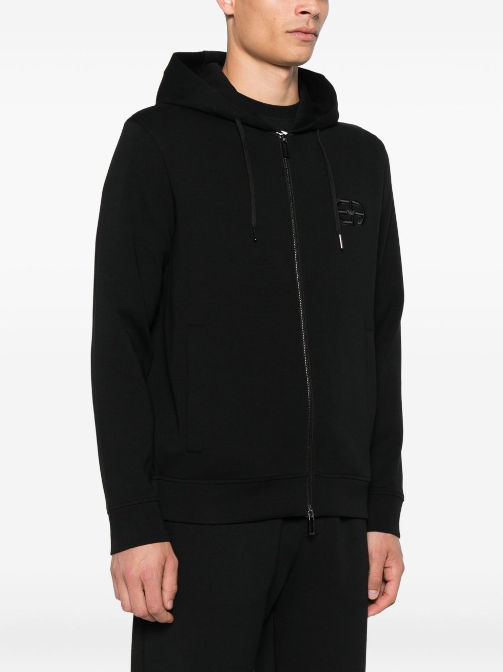 Emporio Armani Double jersey zip-up hoodie with embossed EA logo embroidery
