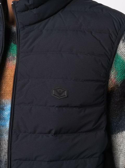 Emporio Armani Full-zip, sleeveless quilted nylon down jacket with eagle logo patch