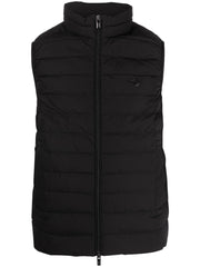 Emporio Armani Full-zip, sleeveless quilted nylon down jacket with eagle logo patch