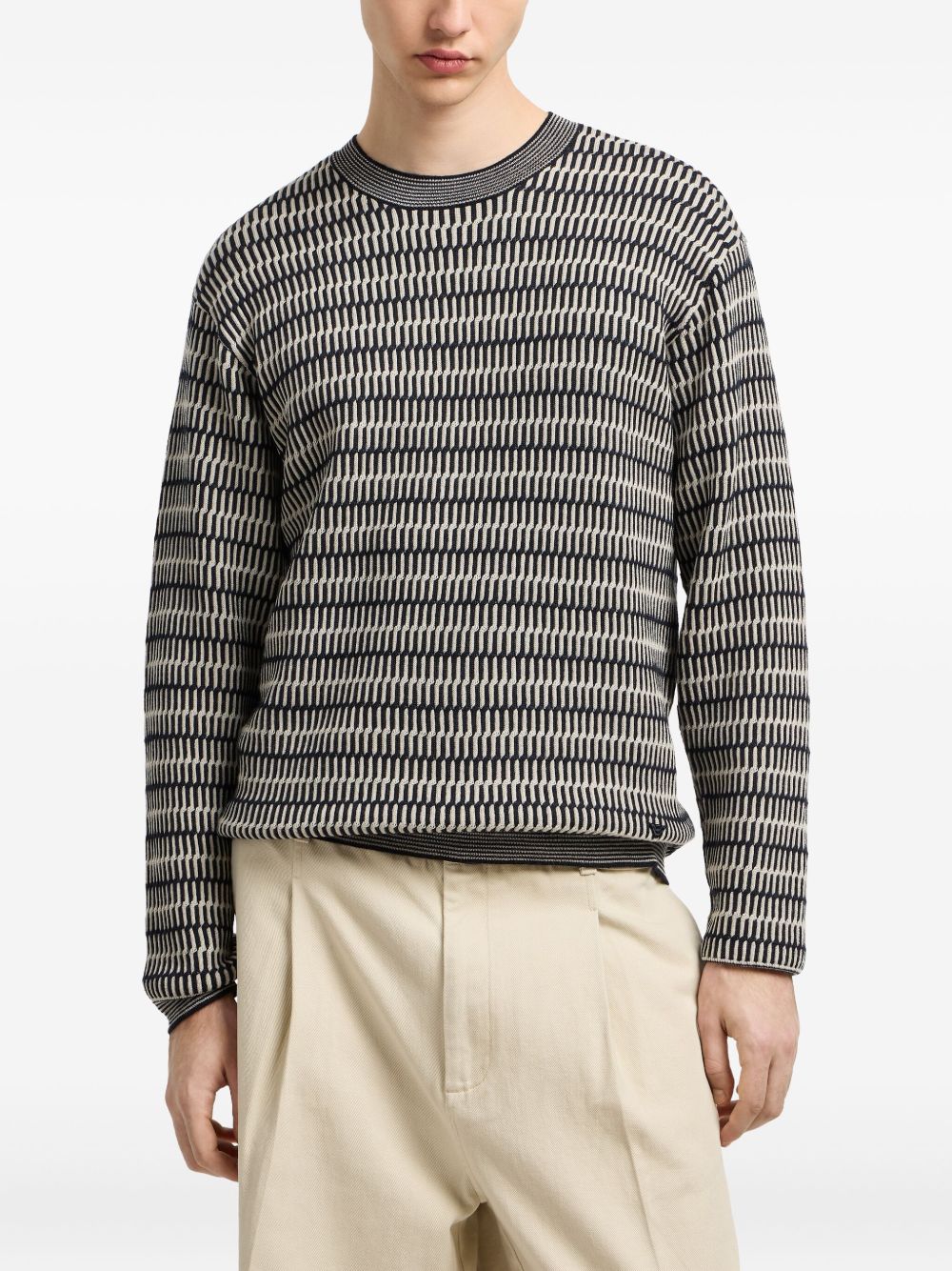 Emporio Armani Two-tone embroidery-stitched jacquard virgin wool jumper