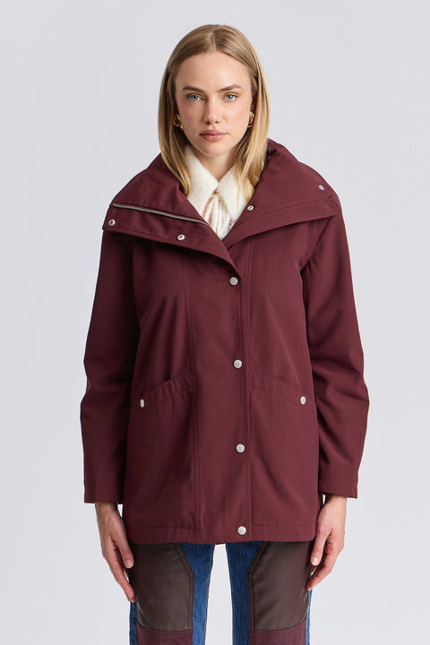 Envelope Collar Hidden Hood Rain Jacket