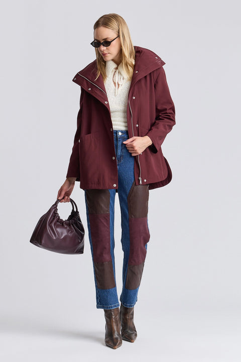 Envelope Collar Hidden Hood Rain Jacket
