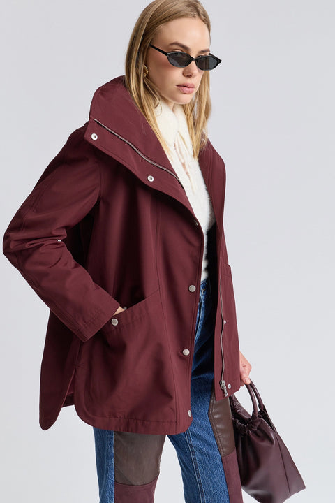 Envelope Collar Hidden Hood Rain Jacket