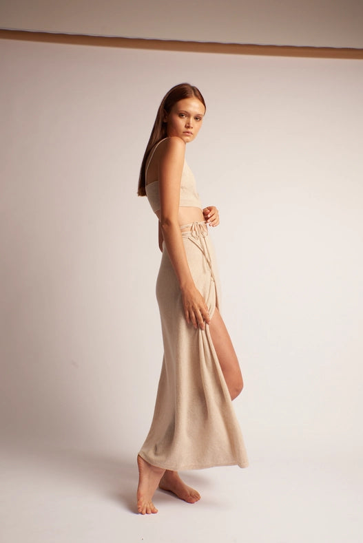 Esmeralda Cashmere Knitted Wrap Skirt Ecru-Skirts-Leap Concept-XS-Urbanheer