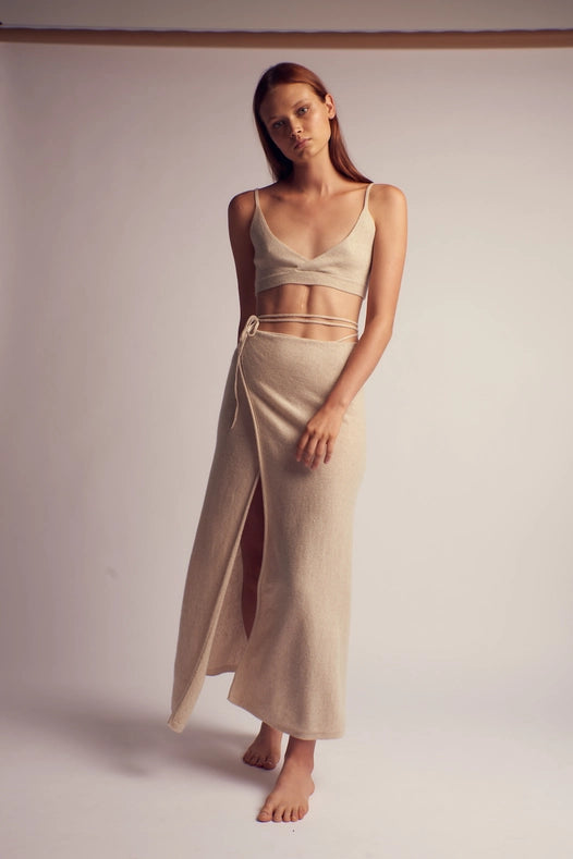 Esmeralda Cashmere Knitted Wrap Skirt Ecru-Skirts-Leap Concept-XS-Urbanheer