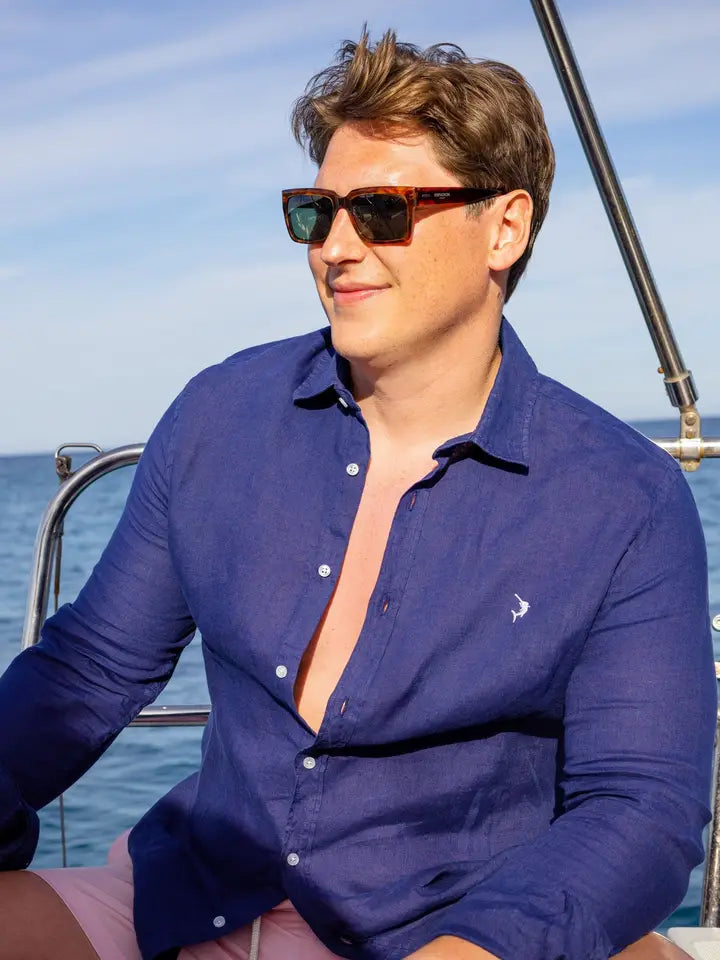 Espadon Classic French Linen Shirt - Navy-Shirt-Espadon-S-Navy-Urbanheer